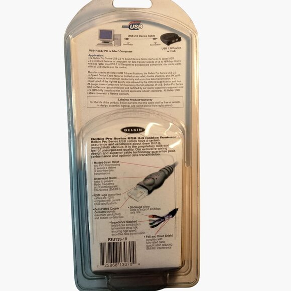 Belkin USB 2 Hi Speed Cable A Plug B Plug 480Mbps Compatible PC Macintosh - Picture 6 of 9